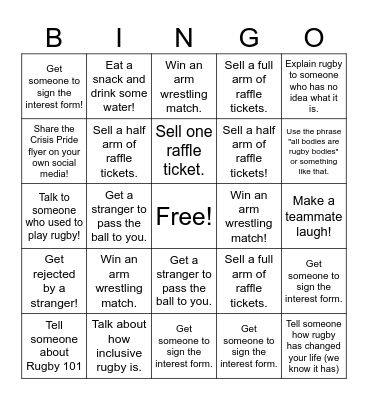 Rugby Pride Bingo Card