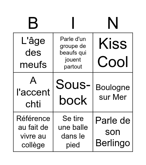 Bingo Greg Bingo Card