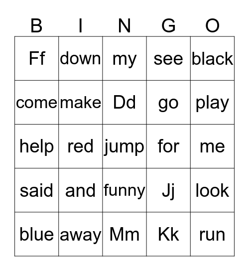 PP & alphabet Bingo Card