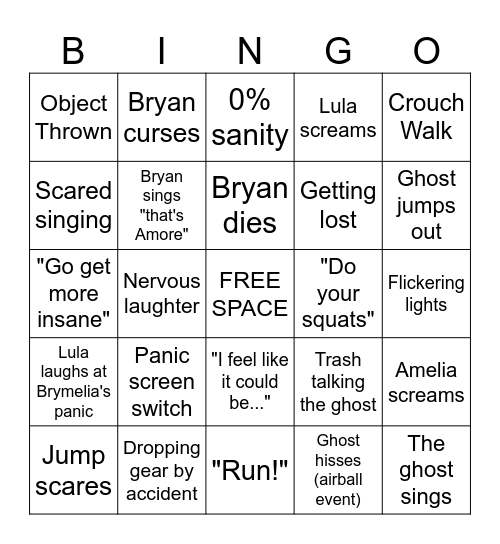 DechartGames Phasmophobia Bingo Card
