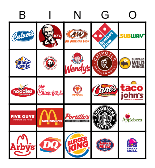Food Logos Bingo Card