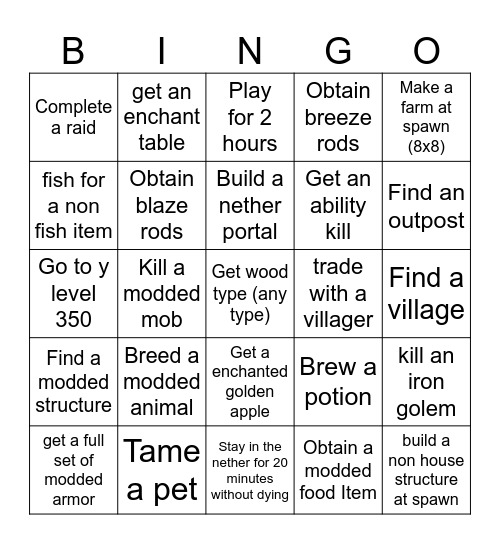 EASY DIFFICULTY Bingo Card