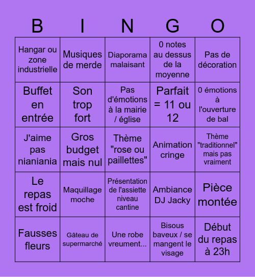 Bingo 4 Mariages Bingo Card