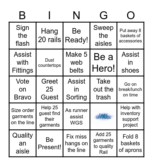 Wardrobe Bingo Card