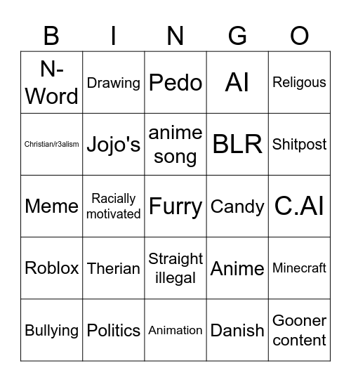 youtube Bingo Card