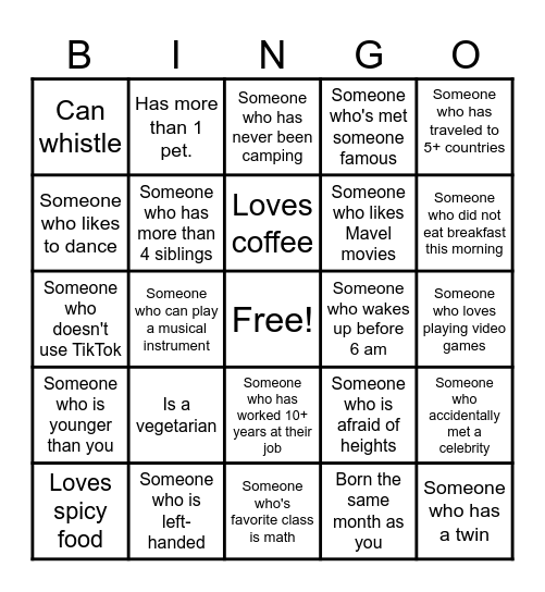 Human Bingo Card