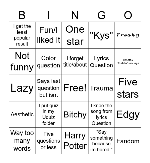 Uquiz Bingo Card
