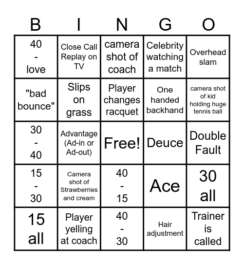 Wimbledon Bingo Card