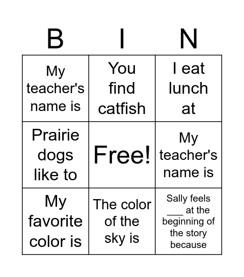 Restate the Question Bingo Card