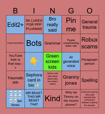 Comment section bingo Card