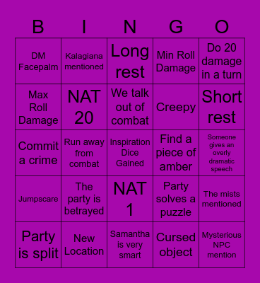Borca Bingo Card