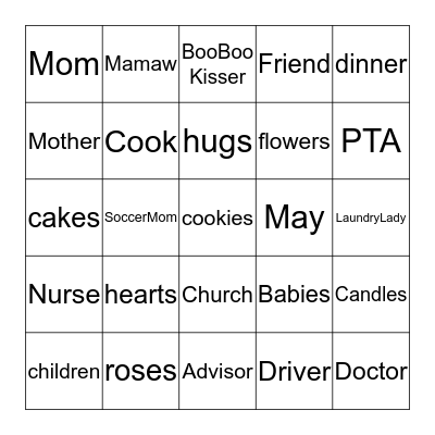 Mothers Day Bingo Card