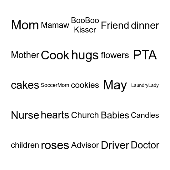 Mothers Day Bingo Card