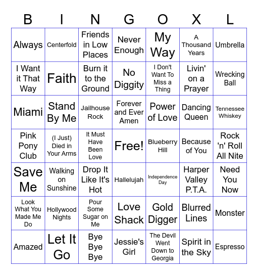 KARAOKE MUSIC BINGO at EAGLES #2154 Bingo Card
