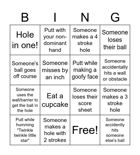 Bingo Golf Bingo Card