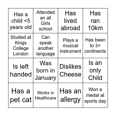 Tasha's Human Bingo Card