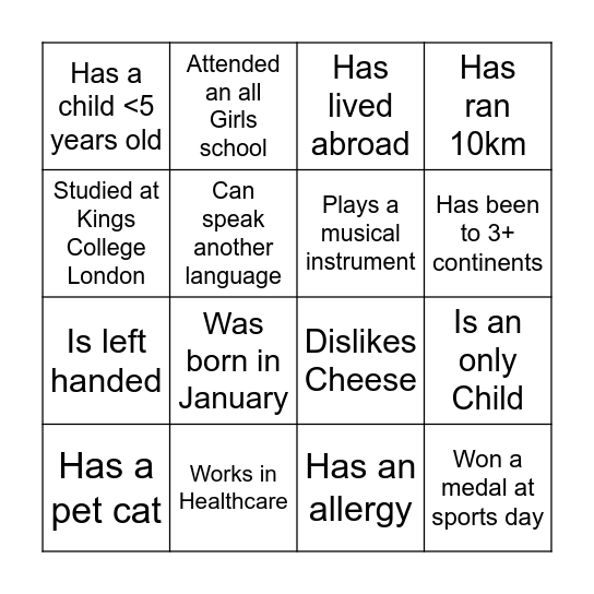 Tasha's Human Bingo Card