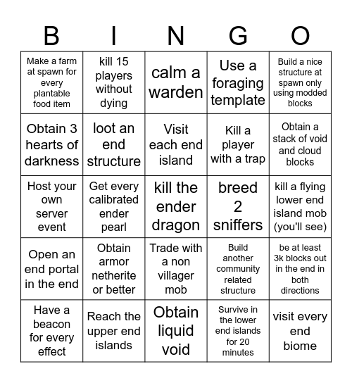 Hard dificulty Bingo Card