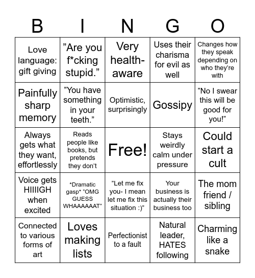 ENFJ Bingo Card