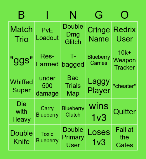 Trials Bingo Card