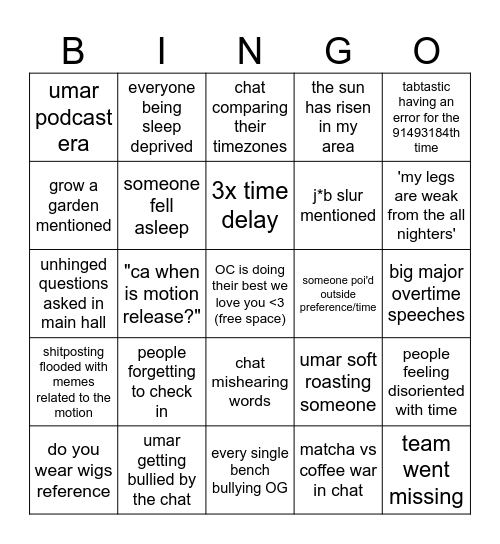 UHURU Worlds 2025 Bingo Card