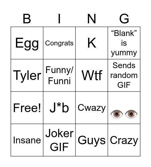 Hayden bingo Card