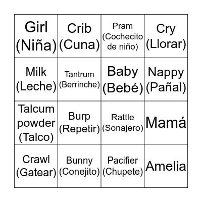 Baby Shower Bingo Card