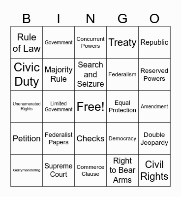 Constitutional Bingo Card