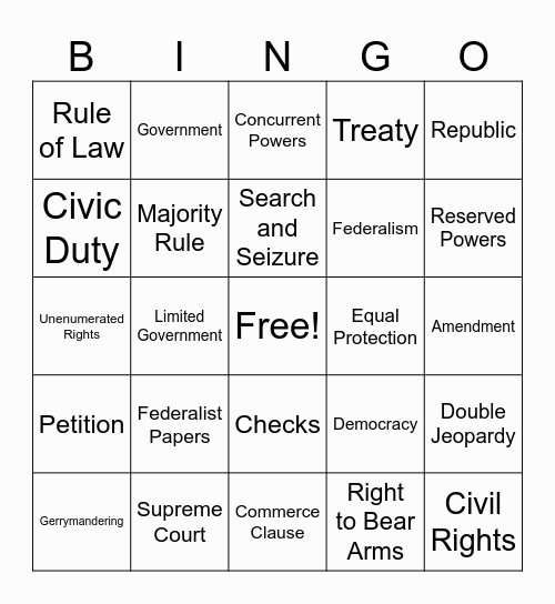 Constitutional Bingo Card