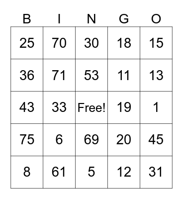 Old People Bingo Card