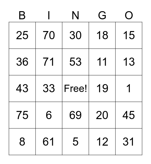 Old People Bingo Card