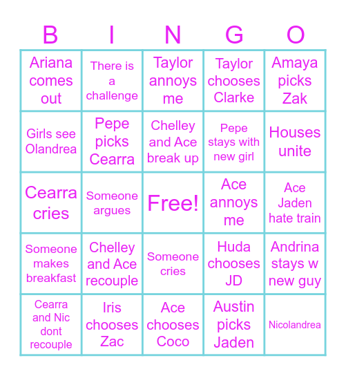 LI Episode 20 Bingo Card