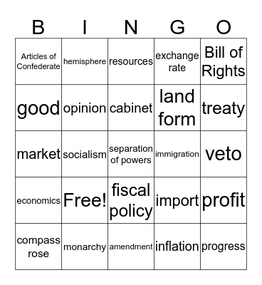 Social Studies Vocabulary Bingo Card