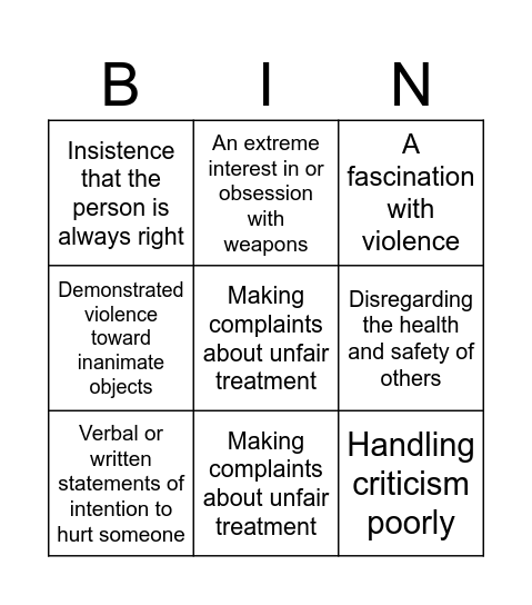 Hunt Showdown or Workplace Violence Warnings? Bingo Card
