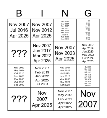 Untitled Bingo Card