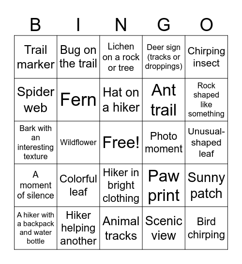🥾The Gray Hike! 🥾 Bingo Card