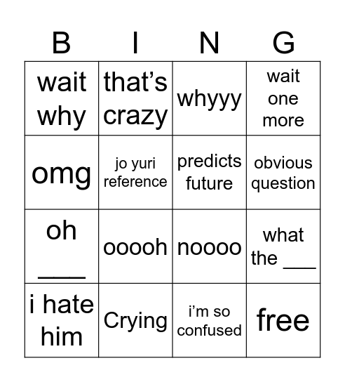 squid game Bingo Card