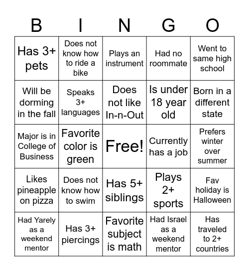 EOP BINGO Card