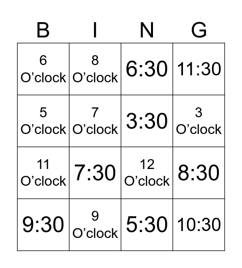 TIME Bingo Card