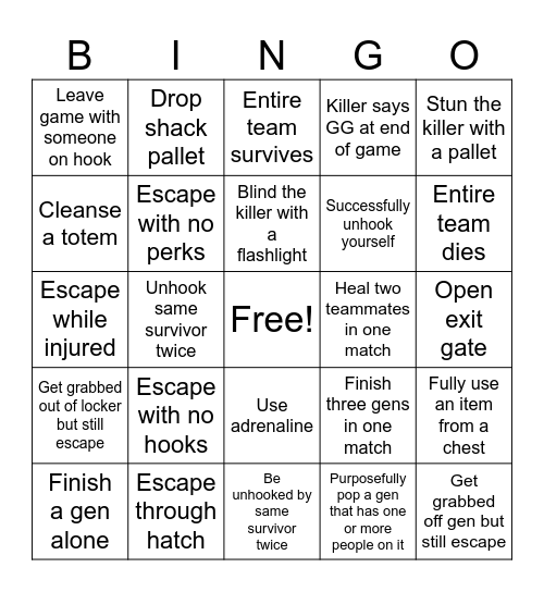 Dbd Bingo! Bingo Card