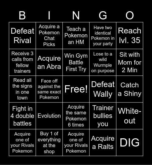 Pokemon Emerald Timbobmit Bingo Card