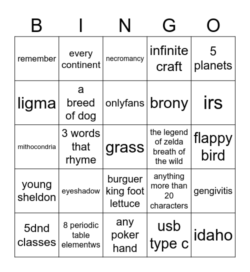 Untitled Bingo Card
