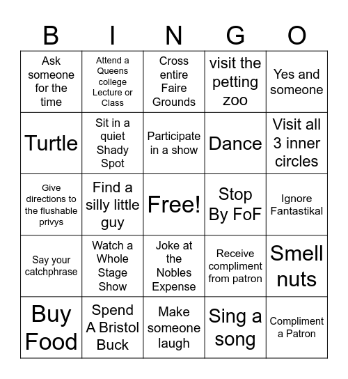 Bristol Cast Activity Bingo Card