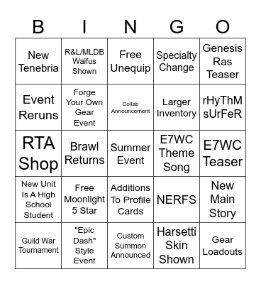 Epic Seven Summer Announcement Bingo Card