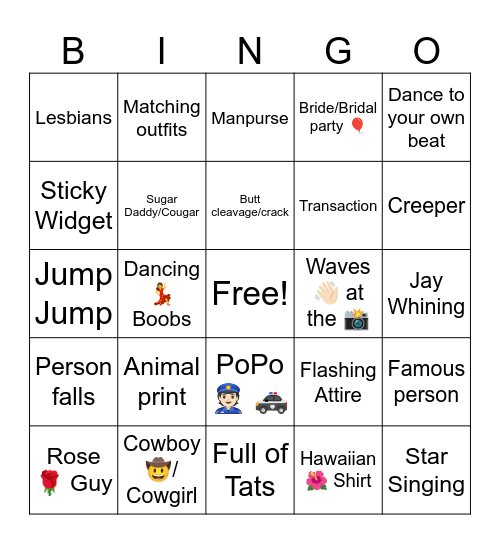 Bar Bingo Card