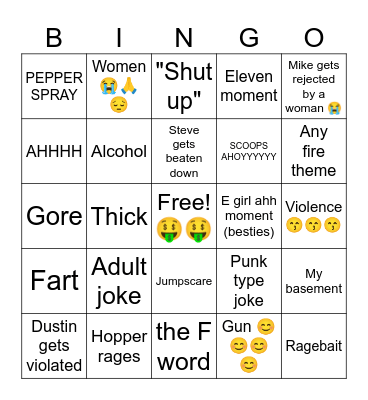 Stranger things Bingo Card