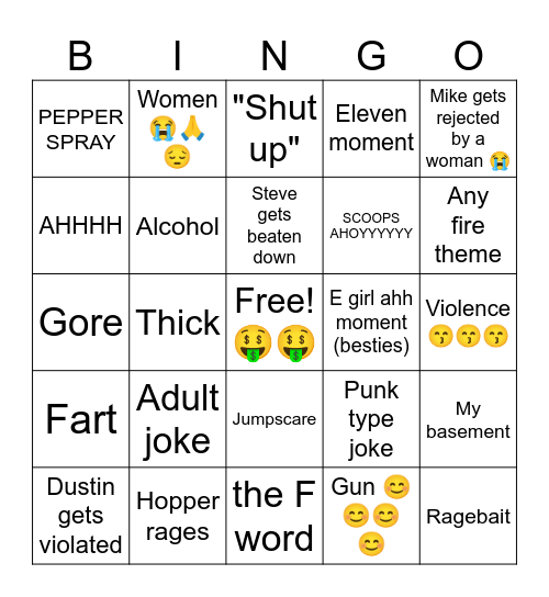 Stranger things Bingo Card