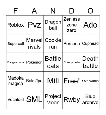 Fandom Bingo Card