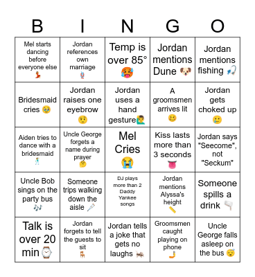 Wedding Bingo Card