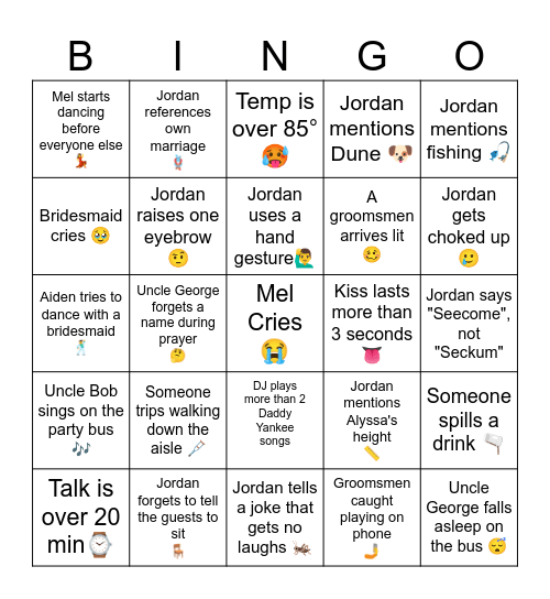 Wedding Bingo Card